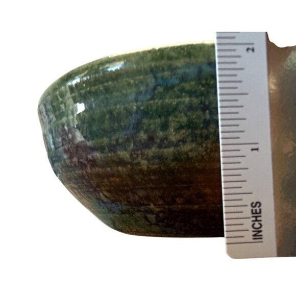 Handcrafted 2010 signed Malsnee Pottery Bowl Multicolor Glaze green purple orang - Picture 5 of 16